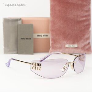 Miu Miu Women Sunglasses Gold Pink Rectangle Rimless MUA51S ZVN90O NEW AUTHENTIC